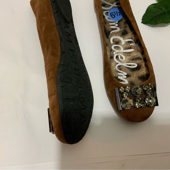 Sam Edelman Women's Ballet Flat Size 6.5 Brown Leather Slip On Shoe Beaded - Picture 7 of 11